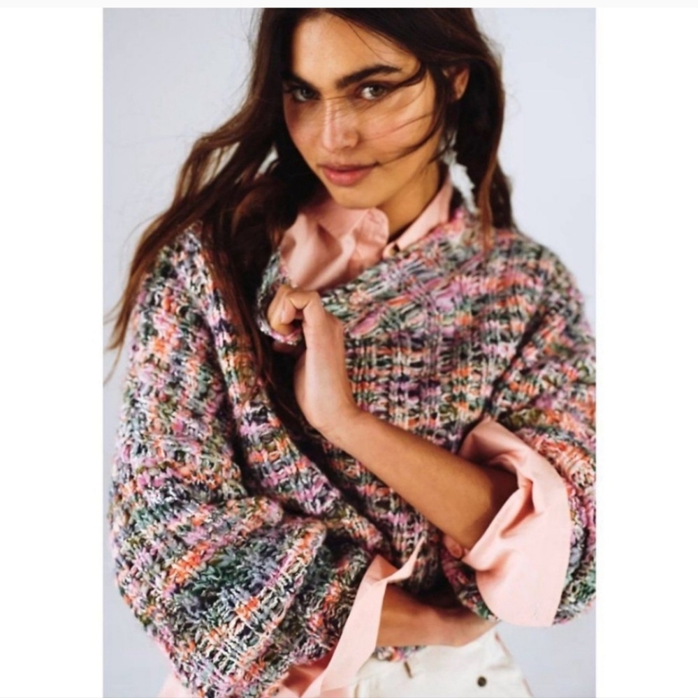 NWT FREE PEOPLE Colorful Chunky Knit Sweater XL - Picture 2 of 7